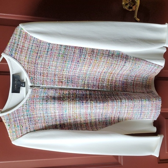 Carlisle Collection multi color knit full zip crop jacket white sleeves R $645 - Picture 1 of 13